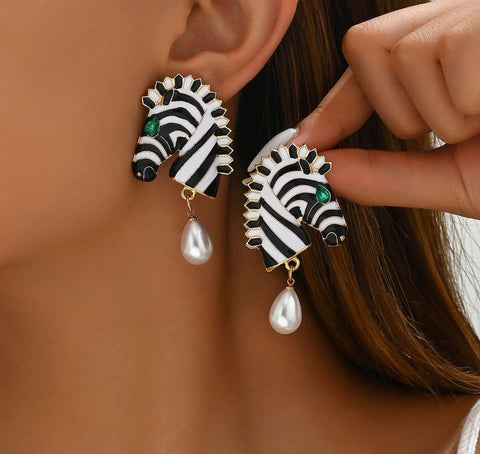 Zebra Enamel Earrings