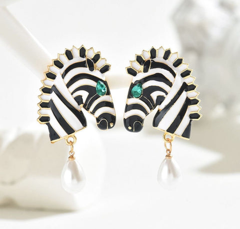 Zebra Enamel Earrings