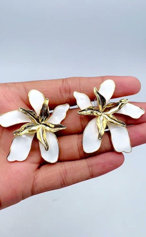 White Lily Statement Earrings