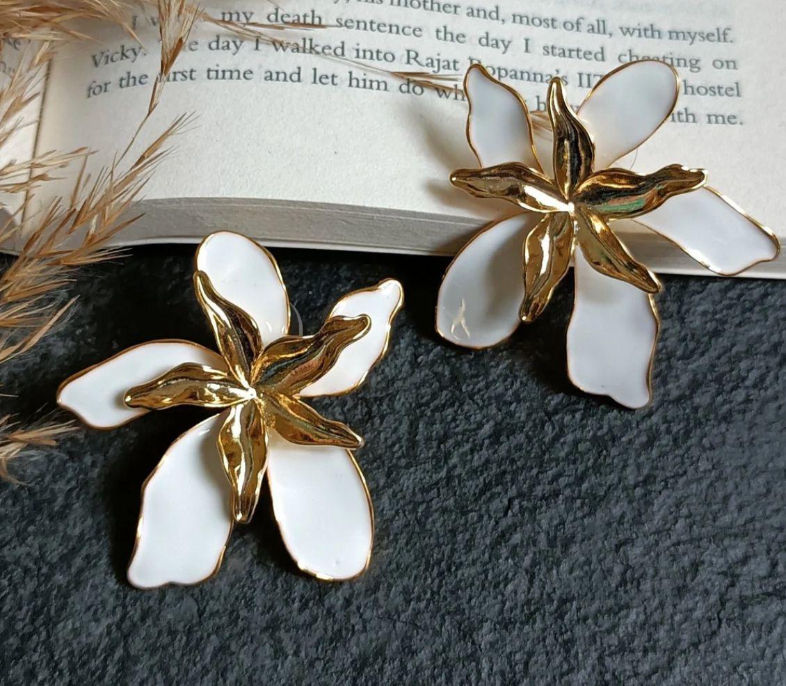 White Lily Statement Earrings